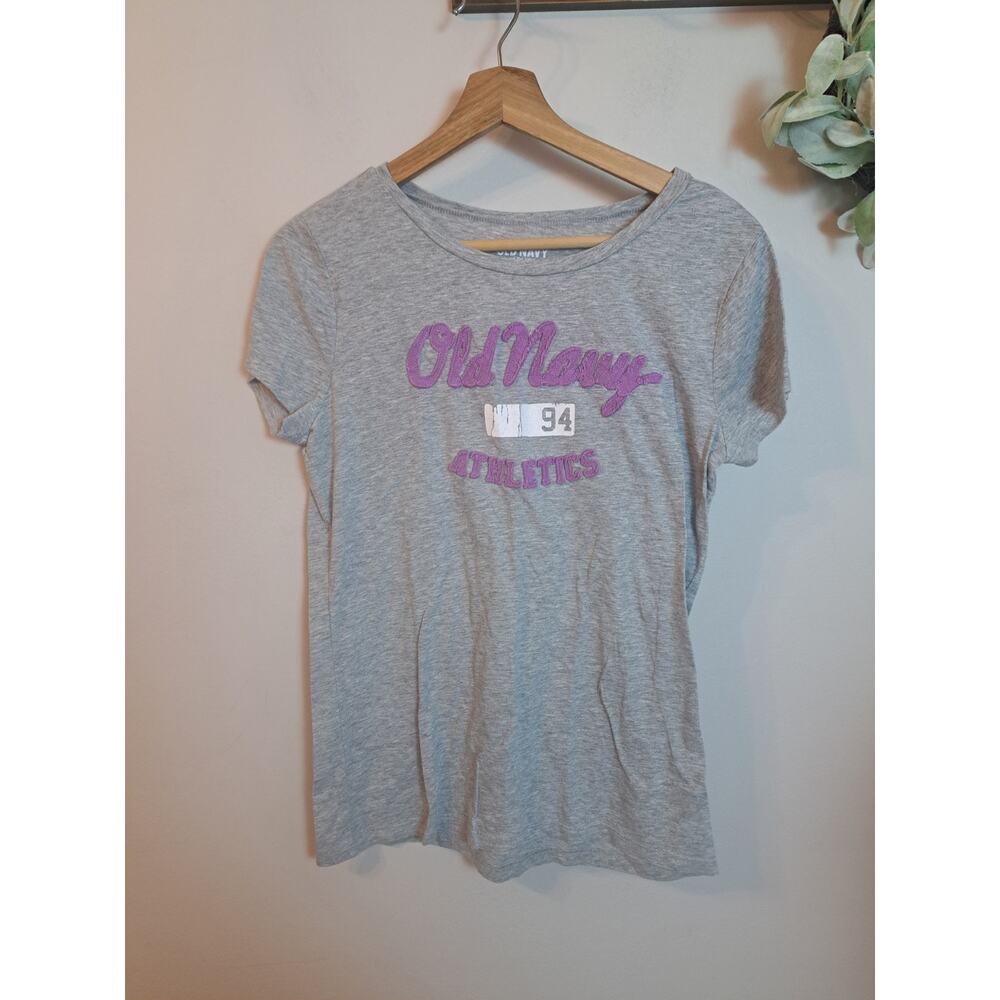 Old Navy Grey T-shirt Purple Embroidered Sz M
